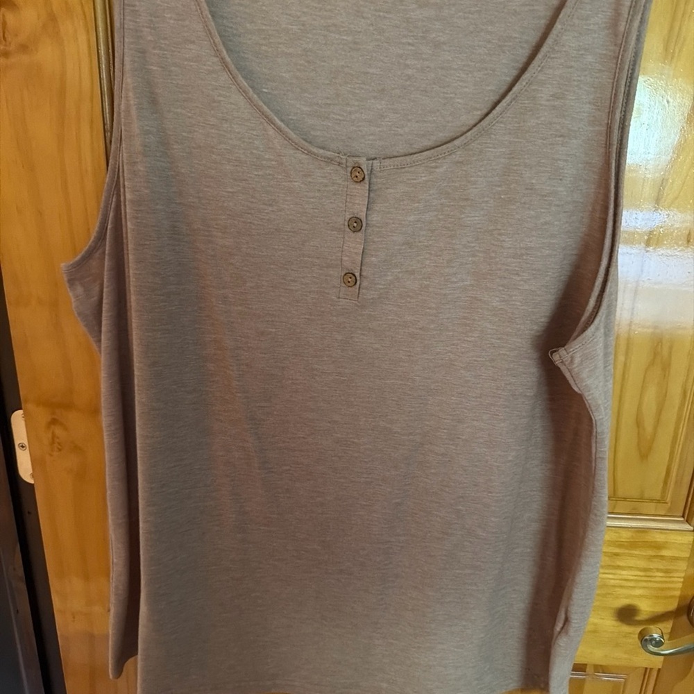 Sleeveless Heather Taupe Henley Tank Top